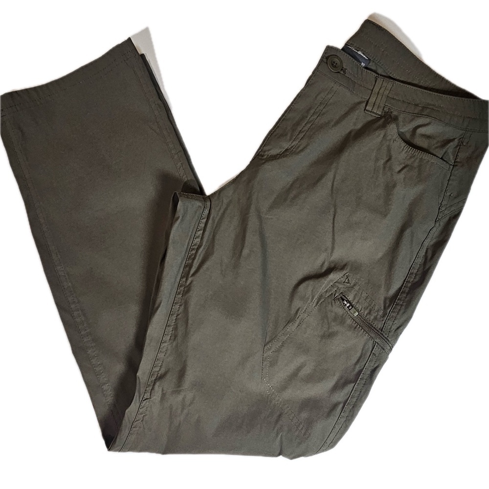 Eddie Bauer Pants Womens 10 Green Cargo Microfiber Zip Pockets Elastic Waist